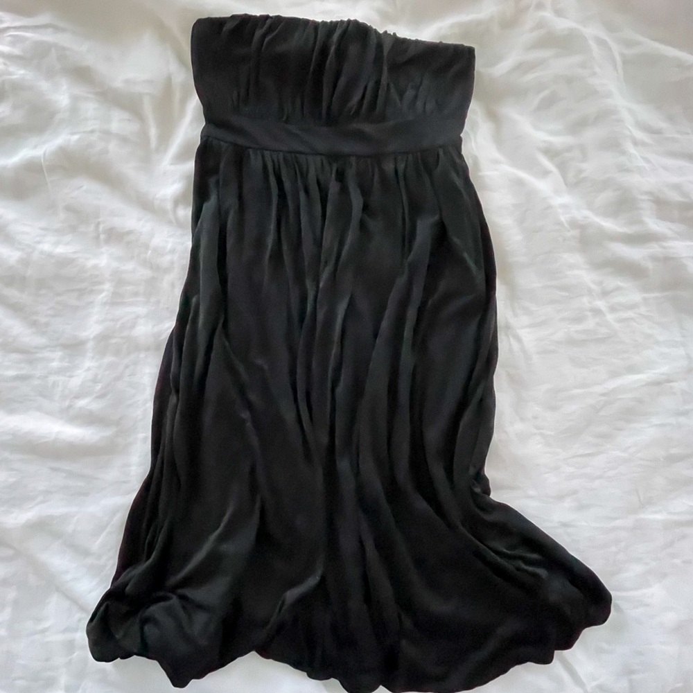 Banana Republic Cascade Strapless Silk Dress in Black